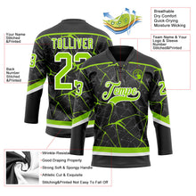 Laden Sie das Bild in den Galerie-Viewer, Uksn Individuelles Schwarz Neongrün-Weiß 3D-Muster abstraktes Netzwerk Eishockey-Trikot mit Schnürkragen
