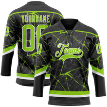 Laden Sie das Bild in den Galerie-Viewer, Uksn Individuelles Schwarz Neongrün-Weiß 3D-Muster abstraktes Netzwerk Eishockey-Trikot mit Schnürkragen
