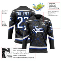 Laden Sie das Bild in den Galerie-Viewer, Uksn Individuelles Schwarz Weiß-Royalblau 3D-Muster abstraktes Netzwerk Eishockey-Trikot mit Schnürkragen
