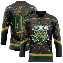 Laden Sie das Bild in den Galerie-Viewer, Uksn Individuelles Schwarz Grün-Altgold 3D-Muster abstraktes Netzwerk Eishockey-Trikot mit Schnürkragen
