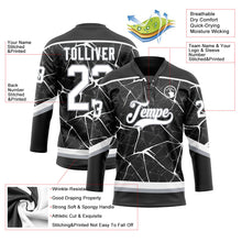 Laden Sie das Bild in den Galerie-Viewer, Uksn Individuelles Schwarz Weiß-Grau 3D-Muster abstraktes Netzwerk Eishockey-Trikot mit Schnürkragen
