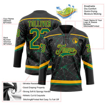 Laden Sie das Bild in den Galerie-Viewer, Uksn Individuelles Schwarz Kelly-Grün-Gold 3D-Muster abstraktes Netzwerk Eishockey-Trikot mit Schnürkragen

