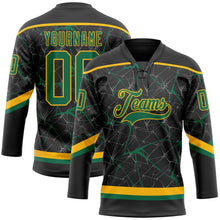 Laden Sie das Bild in den Galerie-Viewer, Uksn Individuelles Schwarz Kelly-Grün-Gold 3D-Muster abstraktes Netzwerk Eishockey-Trikot mit Schnürkragen
