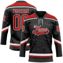 Laden Sie das Bild in den Galerie-Viewer, Uksn Individuelles Schwarz Rot-Weiß 3D-Muster Fragment-Art Eishockey-Trikot mit Schnürkragen
