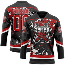 Laden Sie das Bild in den Galerie-Viewer, Uksn Individuelles Schwarz Rot-Weiß 3D-Fluid-Art-Splash Eishockey-Trikot mit Schnürkragen
