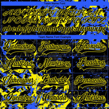 Laden Sie das Bild in den Galerie-Viewer, Uksn Individuelles Schwarz Hellgelb-Royalblau 3D-Fluid-Art-Splash Eishockey-Trikot mit Schnürkragen
