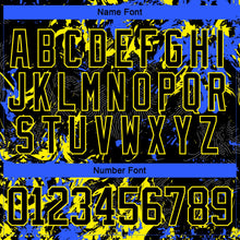 Laden Sie das Bild in den Galerie-Viewer, Uksn Individuelles Schwarz Hellgelb-Royalblau 3D-Fluid-Art-Splash Eishockey-Trikot mit Schnürkragen
