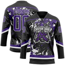 Laden Sie das Bild in den Galerie-Viewer, Uksn Individuelles Schwarz Violett-Weiß 3D-Fluid-Art-Splash Eishockey-Trikot mit Schnürkragen
