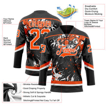 Laden Sie das Bild in den Galerie-Viewer, Uksn Individuelles Schwarz Orange-Weiß 3D-Fluid-Art-Splash Eishockey-Trikot mit Schnürkragen
