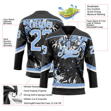 Laden Sie das Bild in den Galerie-Viewer, Uksn Individuelles Schwarz Hellblau-Weiß 3D-Fluid-Art-Splash Eishockey-Trikot mit Schnürkragen
