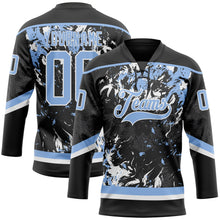 Laden Sie das Bild in den Galerie-Viewer, Uksn Individuelles Schwarz Hellblau-Weiß 3D-Fluid-Art-Splash Eishockey-Trikot mit Schnürkragen
