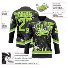 Laden Sie das Bild in den Galerie-Viewer, Uksn Individuelles Schwarz Neongrün-Weiß 3D-Fluid-Art-Splash Eishockey-Trikot mit Schnürkragen
