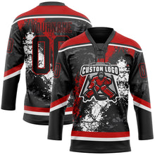 Laden Sie das Bild in den Galerie-Viewer, Uksn Individuelles Schwarz Rot-Weiß 3D-Splash-Art Eishockey-Trikot mit Schnürkragen
