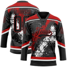 Laden Sie das Bild in den Galerie-Viewer, Uksn Individuelles Schwarz Rot-Weiß 3D-Splash-Art Eishockey-Trikot mit Schnürkragen
