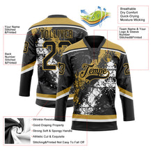 Laden Sie das Bild in den Galerie-Viewer, Uksn Individuelles Schwarz Altgold-Weiß 3D-Splash-Art Eishockey-Trikot mit Schnürkragen
