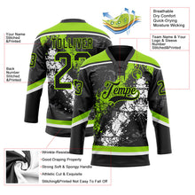 Laden Sie das Bild in den Galerie-Viewer, Uksn Individuelles Schwarz Neongrün-Weiß 3D-Splash-Art Eishockey-Trikot mit Schnürkragen
