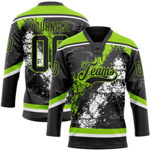 Laden Sie das Bild in den Galerie-Viewer, Uksn Individuelles Schwarz Neongrün-Weiß 3D-Splash-Art Eishockey-Trikot mit Schnürkragen

