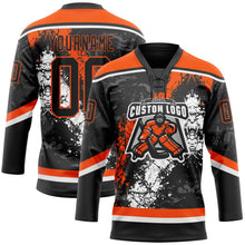 Laden Sie das Bild in den Galerie-Viewer, Uksn Individuelles Schwarz Orange-Weiß 3D-Splash-Art Eishockey-Trikot mit Schnürkragen
