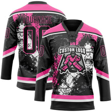 Laden Sie das Bild in den Galerie-Viewer, Uksn Individuelles Schwarz Pink-Weiß 3D-Splash-Art Eishockey-Trikot mit Schnürkragen
