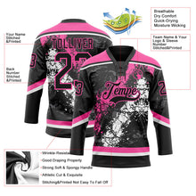 Laden Sie das Bild in den Galerie-Viewer, Uksn Individuelles Schwarz Pink-Weiß 3D-Splash-Art Eishockey-Trikot mit Schnürkragen
