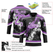 Laden Sie das Bild in den Galerie-Viewer, Uksn Individuelles Schwarz Mittelviolett-Weiß 3D-Splash-Art Eishockey-Trikot mit Schnürkragen
