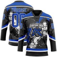 Laden Sie das Bild in den Galerie-Viewer, Uksn Individuelles Schwarz Gewitterblau-Weiß 3D-Splash-Art Eishockey-Trikot mit Schnürkragen
