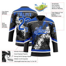 Laden Sie das Bild in den Galerie-Viewer, Uksn Individuelles Schwarz Gewitterblau-Weiß 3D-Splash-Art Eishockey-Trikot mit Schnürkragen
