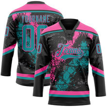 Laden Sie das Bild in den Galerie-Viewer, Uksn Individuelles Schwarz Petrol-Pink 3D-Splash-Art Eishockey-Trikot mit Schnürkragen
