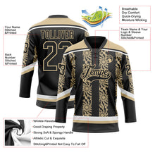 Laden Sie das Bild in den Galerie-Viewer, Uksn Individuelles Schwarz Vegas-Gold-Weiß 3D-Muster abstrakte Formen Eishockey-Trikot mit Schnürkragen

