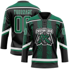 Laden Sie das Bild in den Galerie-Viewer, Uksn Individuelles Schwarz Kelly-Grün-Weiß 3D-Muster abstrakte Formen Eishockey-Trikot mit Schnürkragen
