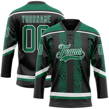 Laden Sie das Bild in den Galerie-Viewer, Uksn Individuelles Schwarz Kelly-Grün-Weiß 3D-Muster abstrakte Formen Eishockey-Trikot mit Schnürkragen
