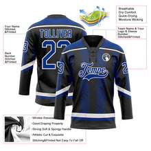 Laden Sie das Bild in den Galerie-Viewer, Uksn Individuelles Schwarz Royalblau-Weiß 3D-Muster abstrakte Formen Eishockey-Trikot mit Schnürkragen
