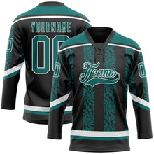 Laden Sie das Bild in den Galerie-Viewer, Uksn Individuelles Schwarz Petrol-Weiß 3D-Muster abstrakte Formen Eishockey-Trikot mit Schnürkragen

