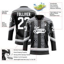 Laden Sie das Bild in den Galerie-Viewer, Uksn Individuelles Schwarz Weiß-Grau 3D-Muster abstrakte Formen Eishockey-Trikot mit Schnürkragen
