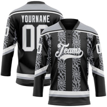 Laden Sie das Bild in den Galerie-Viewer, Uksn Individuelles Schwarz Weiß-Grau 3D-Muster abstrakte Formen Eishockey-Trikot mit Schnürkragen
