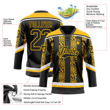 Laden Sie das Bild in den Galerie-Viewer, Uksn Individuelles Schwarz Gold-Weiß 3D-Muster abstrakte Formen Eishockey-Trikot mit Schnürkragen
