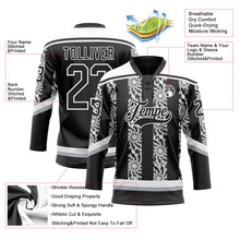 Laden Sie das Bild in den Galerie-Viewer, Uksn Individuelles Schwarz Grau-Weiß 3D-Muster abstrakte Formen Eishockey-Trikot mit Schnürkragen
