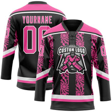 Laden Sie das Bild in den Galerie-Viewer, Uksn Individuelles Schwarz Pink-Weiß 3D-Muster abstrakte Formen Eishockey-Trikot mit Schnürkragen
