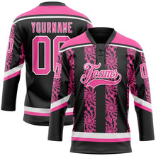 Laden Sie das Bild in den Galerie-Viewer, Uksn Individuelles Schwarz Pink-Weiß 3D-Muster abstrakte Formen Eishockey-Trikot mit Schnürkragen
