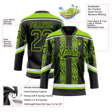 Laden Sie das Bild in den Galerie-Viewer, Uksn Individuelles Schwarz Neongrün-Weiß 3D-Muster abstrakte Formen Eishockey-Trikot mit Schnürkragen
