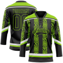 Laden Sie das Bild in den Galerie-Viewer, Uksn Individuelles Schwarz Neongrün-Weiß 3D-Muster abstrakte Formen Eishockey-Trikot mit Schnürkragen
