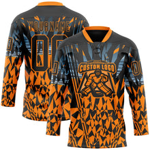 Laden Sie das Bild in den Galerie-Viewer, Uksn Individuelles Schwarz Bay Orange-Blau 3D-Muster abstrakt Eishockey-Trikot mit Schnürkragen
