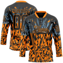 Laden Sie das Bild in den Galerie-Viewer, Uksn Individuelles Schwarz Bay Orange-Blau 3D-Muster abstrakt Eishockey-Trikot mit Schnürkragen
