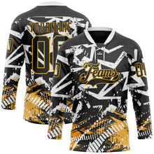 Laden Sie das Bild in den Galerie-Viewer, Uksn Individuelles Schwarz Gold-Weiß 3D-Muster abstrakt Eishockey-Trikot mit Schnürkragen
