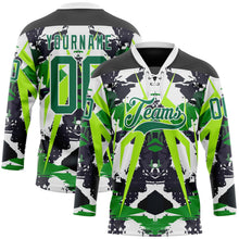 Laden Sie das Bild in den Galerie-Viewer, Uksn Individuelles Schwarz Kelly-Grün Weiß-Grün 3D-Muster abstrakter Grunge Eishockey-Trikot mit Schnürkragen
