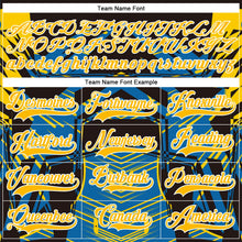 Laden Sie das Bild in den Galerie-Viewer, Uksn Individuelles Schwarz Gold Blau-Weiß 3D-Muster abstrakt Eishockey-Trikot mit Schnürkragen
