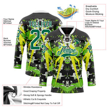 Laden Sie das Bild in den Galerie-Viewer, Uksn Individuelles Schwarz Kelly-Grün Weiß-Grün 3D-Muster abstrakter Grunge Eishockey-Trikot mit Schnürkragen
