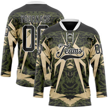 Laden Sie das Bild in den Galerie-Viewer, Uksn Individuelles Schwarz Oliv-Weiß 3D-Muster abstrakter Grunge Eishockey-Trikot mit Schnürkragen
