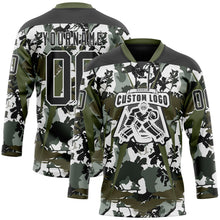 Laden Sie das Bild in den Galerie-Viewer, Uksn Individuelles Schwarz Oliv-Weiß 3D-Muster abstrakte Camouflage Eishockey-Trikot mit Schnürkragen
