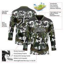 Laden Sie das Bild in den Galerie-Viewer, Uksn Individuelles Schwarz Oliv-Weiß 3D-Muster abstrakte Camouflage Eishockey-Trikot mit Schnürkragen
